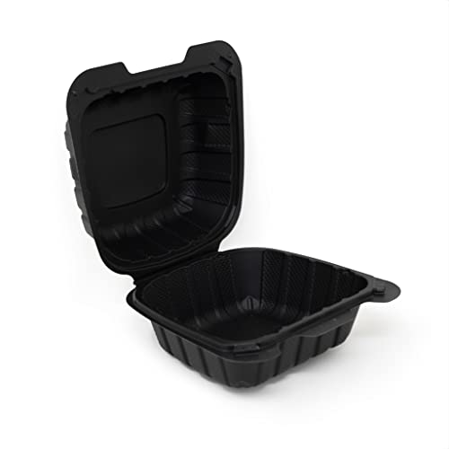 Sure Earth 6" x 6" One Compartment Eco Friendly Black Hinged Food Container | 300 per Case