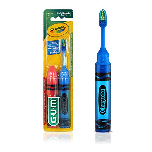 GUM - 228RB Crayola Kids' Travel Toothbrush, Antibacterial Bristles, Soft, Ages 4+, 2 Count