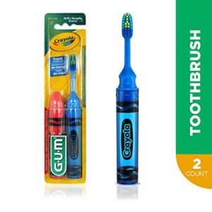 GUM - 228RB Crayola Kids' Travel Toothbrush, Antibacterial Bristles, Soft, Ages 4+, 2 Count