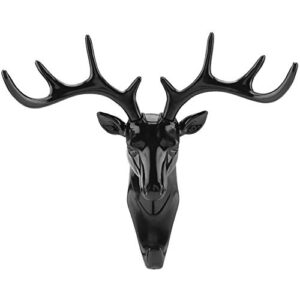 ftvogue 3d deer head plastic hook keys coat hat hanger rack holder self-sticking wall mount for home room decor[black],coat hanger