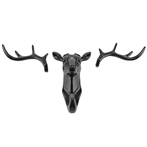 FTVOGUE 3D Deer Head Plastic Hook Keys Coat Hat Hanger Rack Holder Self-Sticking Wall Mount for Home Room Decor[Black],Coat Hanger