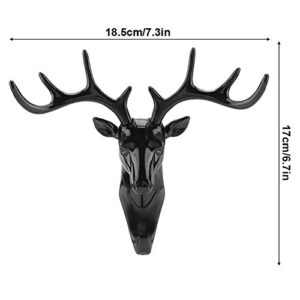 FTVOGUE 3D Deer Head Plastic Hook Keys Coat Hat Hanger Rack Holder Self-Sticking Wall Mount for Home Room Decor[Black],Coat Hanger