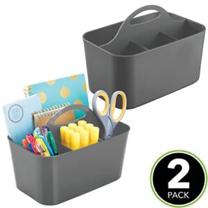 mDesign Plastic Small Office Storage Organizer Utility Tote Caddy with Handle for Cabinets, Desks, Workspaces - Hold Desktop Office Supplies, Pencils, Staplers Lumiere Collection, 2 Pack, Dark Gray