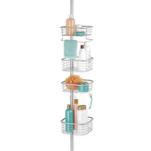 mdesign metal bathroom shower storage constant tension pole caddy - adjustable height - 4 positionable baskets - for organizing and containing hand soap, body wash, wash cloths, razors - chrome