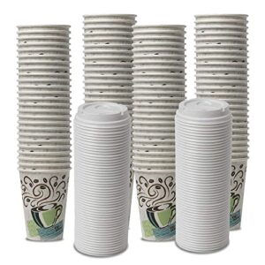 dixie perfectouch wisesize coffee design insulated paper cup, 12oz cups and lids bundle (12 oz, 100 cups, 100 lids)