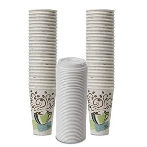 dixie perfectouch wisesize coffee design insulated paper cup, 16oz cups and lids bundle (16 oz, 50 cups, 50 lids)