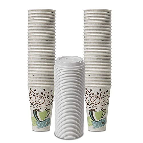 Dixie PerfecTouch WiseSize Coffee Design Insulated Paper Cup, 16oz Cups and Lids Bundle (16 oz, 50 Cups, 50 Lids)