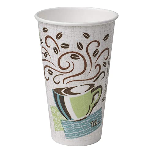 Dixie PerfecTouch WiseSize Coffee Design Insulated Paper Cup, 16oz Cups and Lids Bundle (16 oz, 50 Cups, 50 Lids)