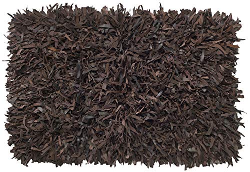 HF by LT Handwoven Leather Shag Rug, 27 x 45 inches, Chocolate