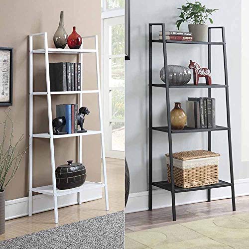 Goujxcy 4 Tier Bookshelf,Wall Bookshelves Leaning Ladder Bookshelf Metal Book Rack Narrow Shelving Unit Entryway Cabinet Organizer Display Home Furniture