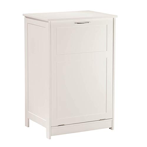 OakRidge Tilt Out Laundry Hamper Bin – Freestanding Bathroom Storage Cabinet – White – 29 ½” High Overall