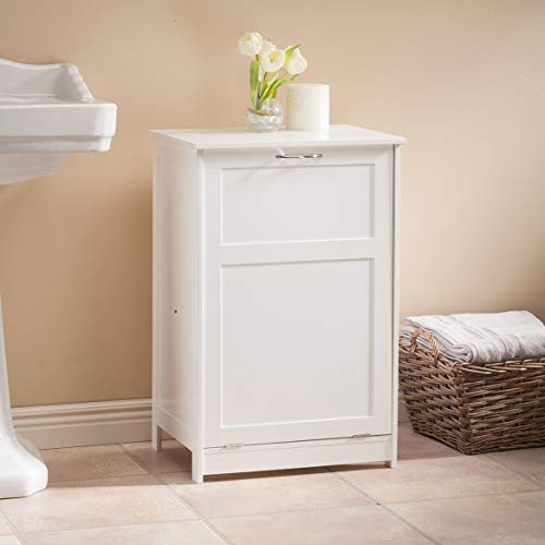 OakRidge Tilt Out Laundry Hamper Bin – Freestanding Bathroom Storage Cabinet – White – 29 ½” High Overall