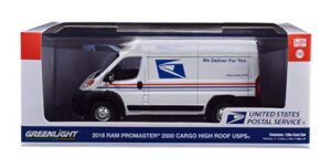 greenlight 86154 1: 43 2018 ram promaster 2500 cargo high roof - united states postal service (usps) - new tooling, multi