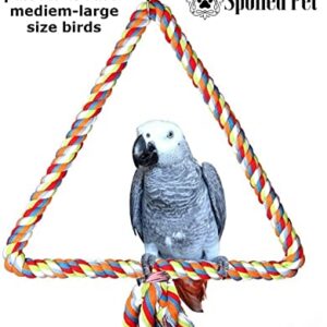 Spoiled Pet® Large Triangle Bird Rope Swing Perch - All Natural Materials - Safe to Climb and Chew - Bird Cage Toy Accessory - Great for African Grey Parrots, Cockatiels, Parakeets, Cockatoos