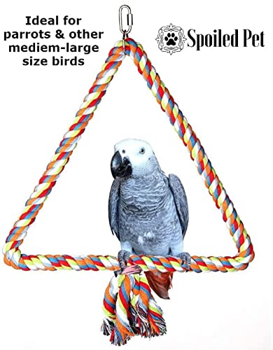 Spoiled Pet® Large Triangle Bird Rope Swing Perch - All Natural Materials - Safe to Climb and Chew - Bird Cage Toy Accessory - Great for African Grey Parrots, Cockatiels, Parakeets, Cockatoos