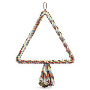 spoiled pet® large triangle bird rope swing perch - all natural materials - safe to climb and chew - bird cage toy accessory - great for african grey parrots, cockatiels, parakeets, cockatoos