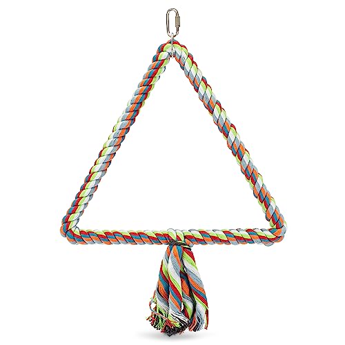 Spoiled Pet® Large Triangle Bird Rope Swing Perch - All Natural Materials - Safe to Climb and Chew - Bird Cage Toy Accessory - Great for African Grey Parrots, Cockatiels, Parakeets, Cockatoos