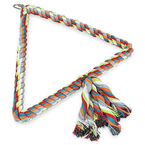 Spoiled Pet® Large Triangle Bird Rope Swing Perch - All Natural Materials - Safe to Climb and Chew - Bird Cage Toy Accessory - Great for African Grey Parrots, Cockatiels, Parakeets, Cockatoos