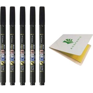 tombow fudenosuke fude brush pen soft (gcd-112) x5 set, with original sticky notes – great for calligraphy, art drawings, illustration, manga