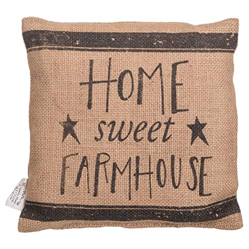 The Country House Home Sweet Farmhouse Small Natural Brown 8 x 8 Burlap Fabric Throw Pillow