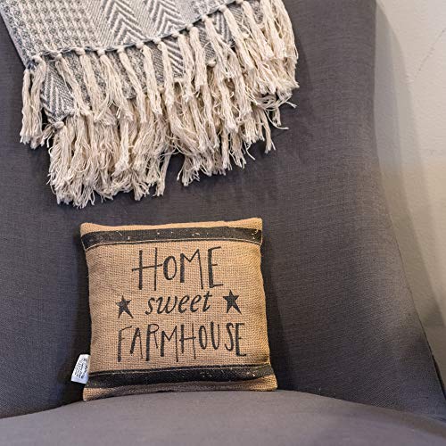 The Country House Home Sweet Farmhouse Small Natural Brown 8 x 8 Burlap Fabric Throw Pillow