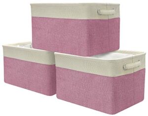 sorbus fabric storage cubes 15 inch - big sturdy collapsible storage bins with dual handles - foldable baskets for organizing -decorative storage baskets for shelves | home & office use -3 pack| pink