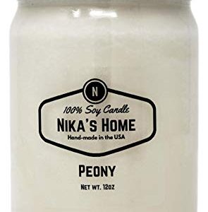 Nika's Home Peony Soy Candle 12oz Mason Jar Non-Toxic White Soy Candle-Hand Poured Candle- Handmade, Long Burning 50-60 Hours Highly Scented All Natural, Clean Burning Large Candle Gift Décor