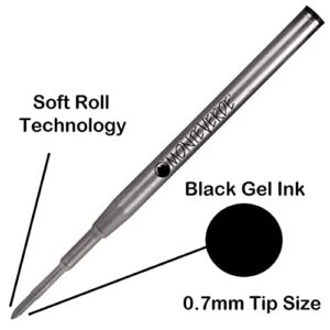 Monteverde Soft Roll Ballpoint Refills Compatible with Montblanc Pens, Gel Ink, 5 Pack, Bulk Packed, Medium Point, M43 (Black)