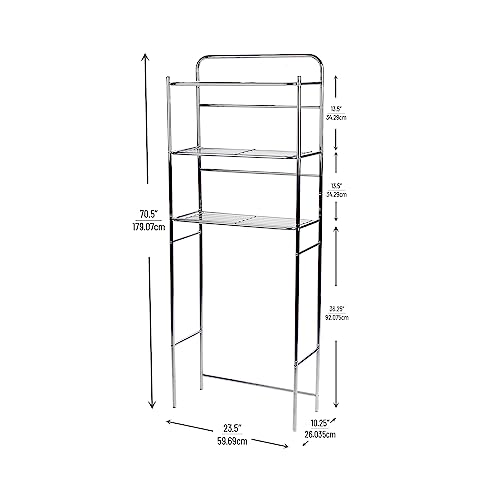 Mind Reader Alloy Collection, 3-Tier Over The Toilet Space Saver Rack, Metal, 23.5" L x 10.25" W x 70.5" H, Silver