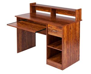 onespace essential computer desk, hutch with pull-out keyboard, golden cherry