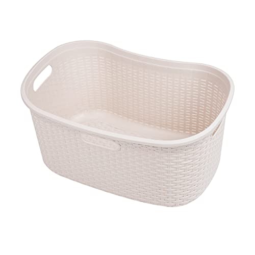 Mind Reader Basket Collection, Laundry Basket, 40 Liter (10kg/22lbs) Capacity, Cut Out Handles, Ventilated, 23"L x 14.5"W x 11"H, Ivory