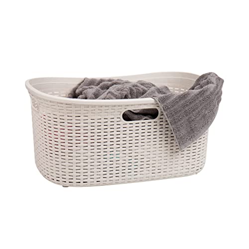 Mind Reader Basket Collection, Laundry Basket, 40 Liter (10kg/22lbs) Capacity, Cut Out Handles, Ventilated, 23"L x 14.5"W x 11"H, Ivory