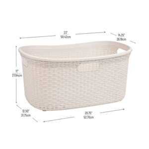 Mind Reader Basket Collection, Laundry Basket, 40 Liter (10kg/22lbs) Capacity, Cut Out Handles, Ventilated, 23"L x 14.5"W x 11"H, Ivory