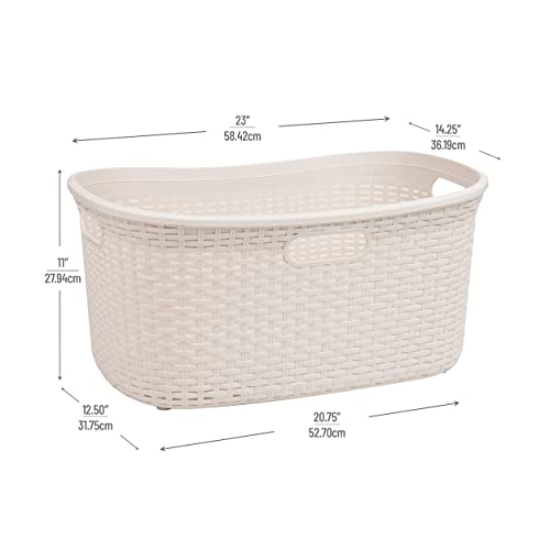 Mind Reader Basket Collection, Laundry Basket, 40 Liter (10kg/22lbs) Capacity, Cut Out Handles, Ventilated, 23"L x 14.5"W x 11"H, Ivory