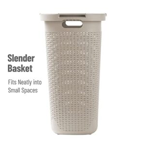 Mind Reader Basket Collection, Slim Laundry Hamper, 60 Liter (15kg/33lbs) Capacity, Cut Out Handles, Attached Hinged Lid, Ventilated, 17.65"L x 13.75"W x 24.15"H, Ivory