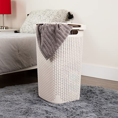 Mind Reader Basket Collection, Slim Laundry Hamper, 60 Liter (15kg/33lbs) Capacity, Cut Out Handles, Attached Hinged Lid, Ventilated, 17.65"L x 13.75"W x 24.15"H, Ivory