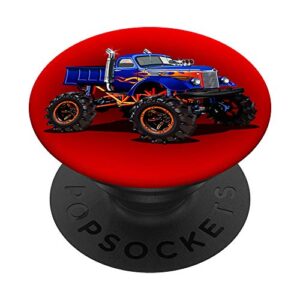 boys monster truck with flames blue red popsockets swappable popgrip