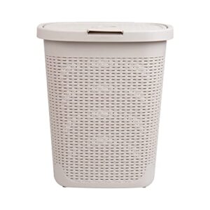Mind Reader Basket Collection, Slim Laundry Hamper, 50 Liter (15kg/33lbs) Capacity, Cut Out Handles, Attached Hinged Lid, Ventilated, 17.65"L x 13.75"W x 21"H, Ivory