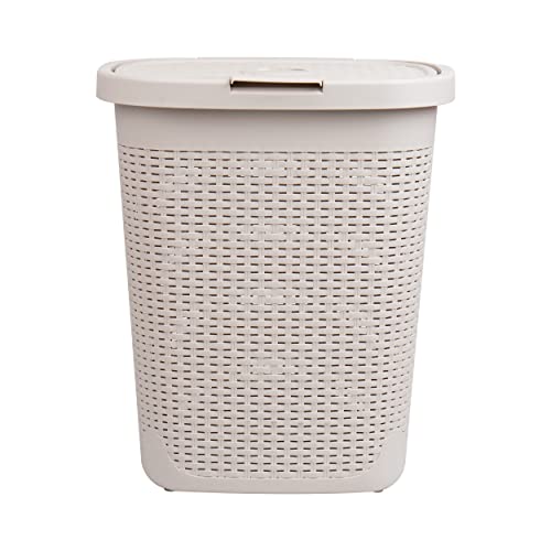 Mind Reader Basket Collection, Slim Laundry Hamper, 50 Liter (15kg/33lbs) Capacity, Cut Out Handles, Attached Hinged Lid, Ventilated, 17.65"L x 13.75"W x 21"H, Ivory