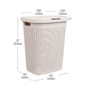 Mind Reader Basket Collection, Slim Laundry Hamper, 50 Liter (15kg/33lbs) Capacity, Cut Out Handles, Attached Hinged Lid, Ventilated, 17.65"L x 13.75"W x 21"H, Ivory