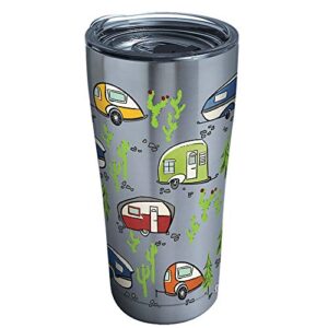 tervis retro camping triple walled insulated tumbler travel cup keeps drinks cold & hot, 20oz legacy, stainless steel