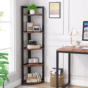 Tribesigns 5 Tier Corner Shelf, Rustic Corner Bookshelf Small Bookcase Storage Rack Plant Stand for Living Room, Home Office, Kitchen, Small Space (Brown)