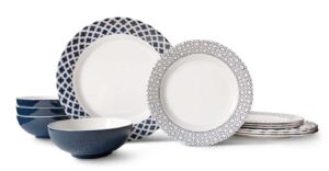 bowla 12-piece melamine dinnerware set - service for 4 (bluegrass), bpa free and dishwasher safe