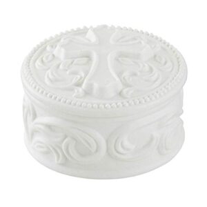 White Porcelain Cross Rosary Jewelry Box, 2 3/4 Inch