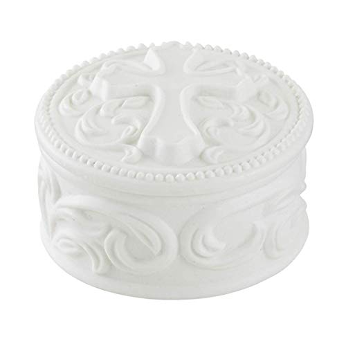 White Porcelain Cross Rosary Jewelry Box, 2 3/4 Inch