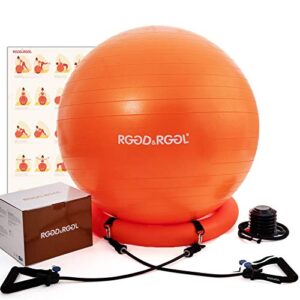 rggd&rggl yoga ball chair, exercise ball with leak-proof design, stability ring&2 adjustable resistance bands for any fitness level, 1.5 times thicker swiss ball for home&gym&office&pregnancy (65 cm)