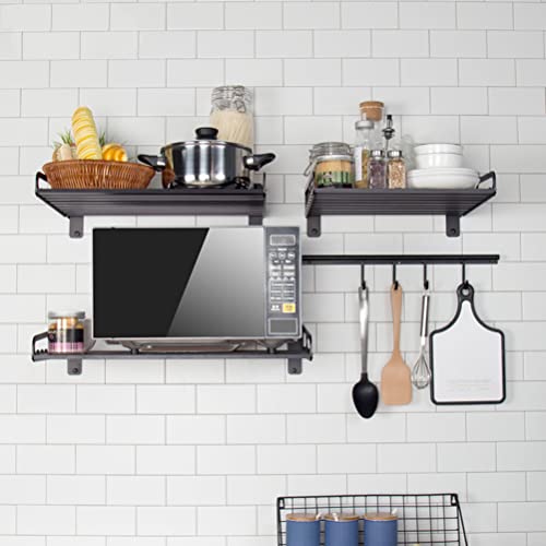 MaxxCloud Electric Oven Holders, Microwave Oven Rack Kitchen Shelf, Black Storage Racks Wall Shelf, Kitchen Organizer Aeronautical Aluminum, Weight Bearing 80 lb (23.6'' x 15.5'', Black)