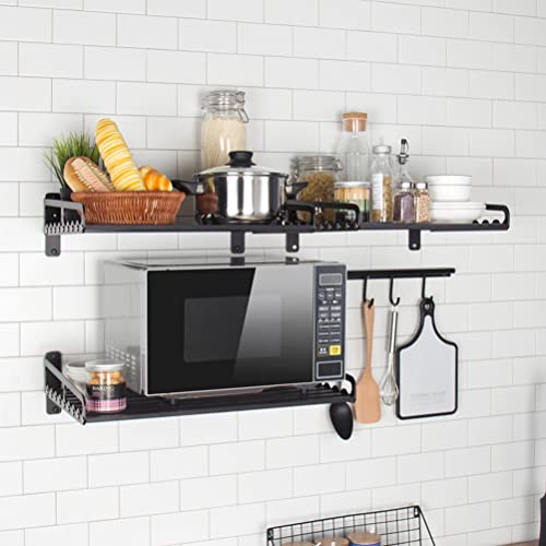 MaxxCloud Electric Oven Holders, Microwave Oven Rack Kitchen Shelf, Black Storage Racks Wall Shelf, Kitchen Organizer Aeronautical Aluminum, Weight Bearing 80 lb (23.6'' x 15.5'', Black)