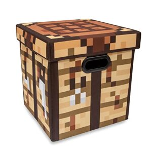 minecraft crafting table 13-inch storage bin chest with lid | foldable fabric basket container, cube organizer with handles, cubby for shelves, closet | home decor essentials, video game gifts