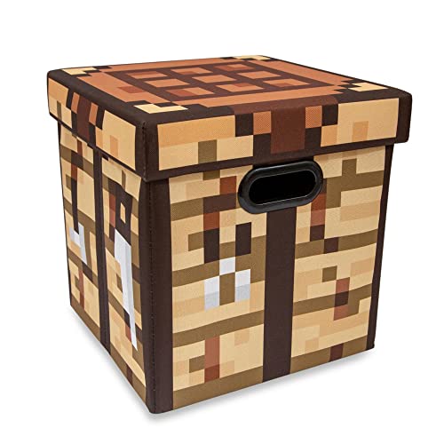 Minecraft Crafting Table 13-Inch Storage Bin Chest With Lid | Foldable Fabric Basket Container, Cube Organizer With Handles, Cubby For Shelves, Closet | Home Decor Essentials, Video Game Gifts